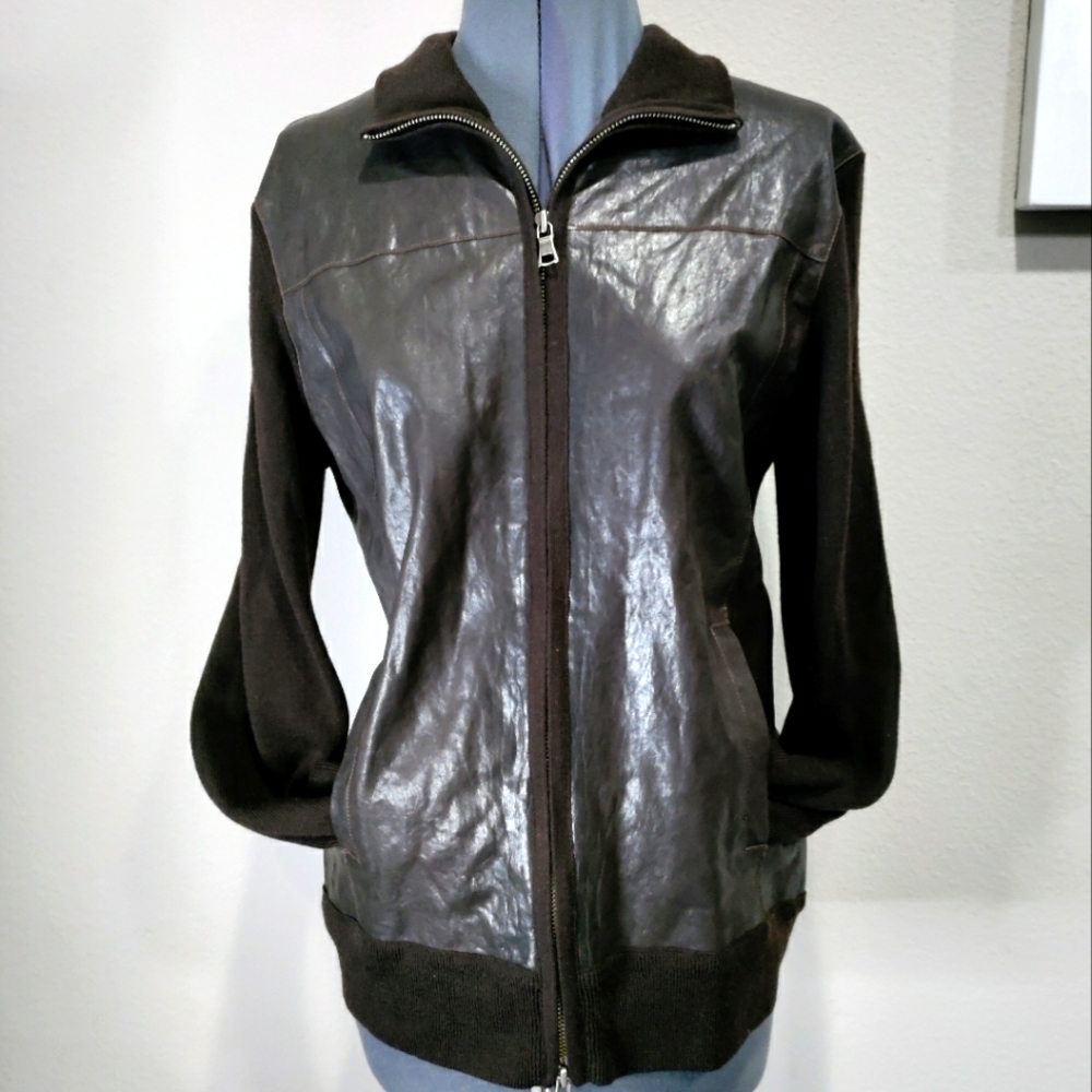 Banana Republic women's brown leather wool jacket size small